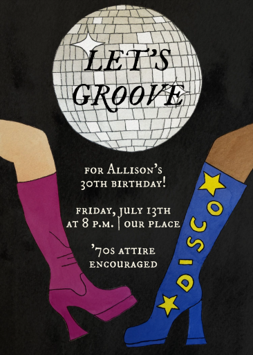 70s Disco Ball Boots Invitation