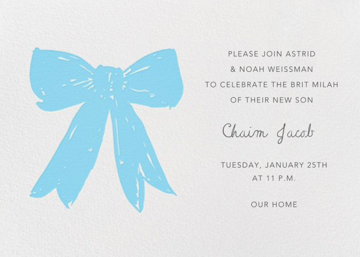 Big Bow - Linda and Harriett - Bris/Baby Naming Invitation by Linda and Harriett