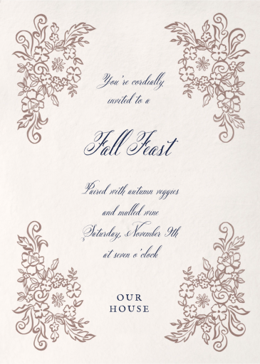 Swirls and Flowers - Fall Party Invitation by Emilia Wickstead