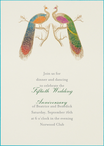 Hand Painted Peacock Double - Anniversary Invitation by Bernard Maisner
