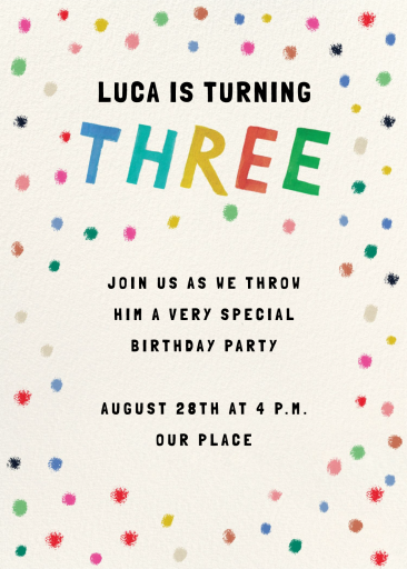 Confetti Dots - Birthday Invitation by Mr. Boddington's Studio