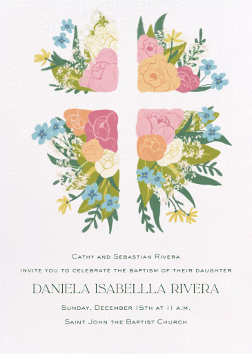 Blooming Cross - Baptism & Christening Invitation by Paperless Post