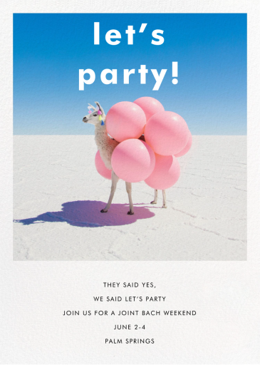 Llama with Balloons - Bachelor/Bachelorette Party Invitation by Gray Malin