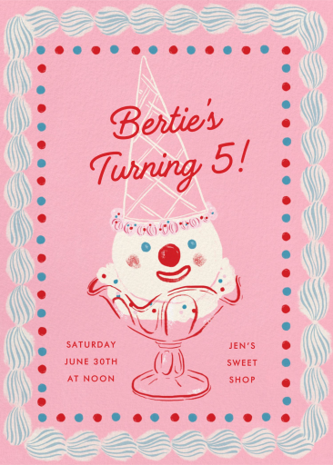Clown Ice Cream Sundae Invitation