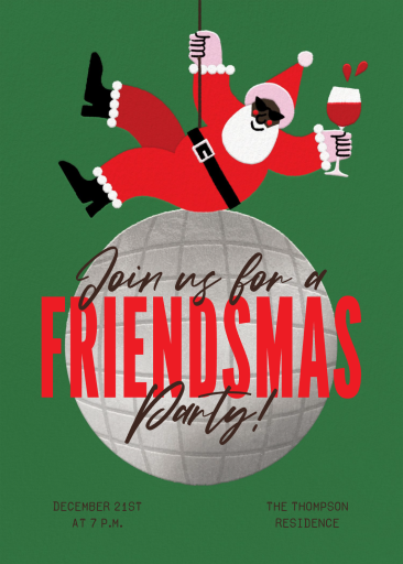 Santa on Disco Ball Friendsmas Invitation