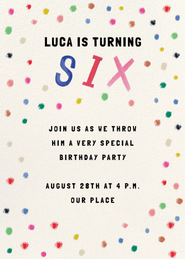 Confetti Dots - Birthday Invitation by Mr. Boddington's Studio