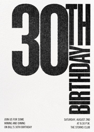 Bold 30th Birthday Invitation