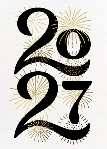 2027 Gold Fireworks New Year Card