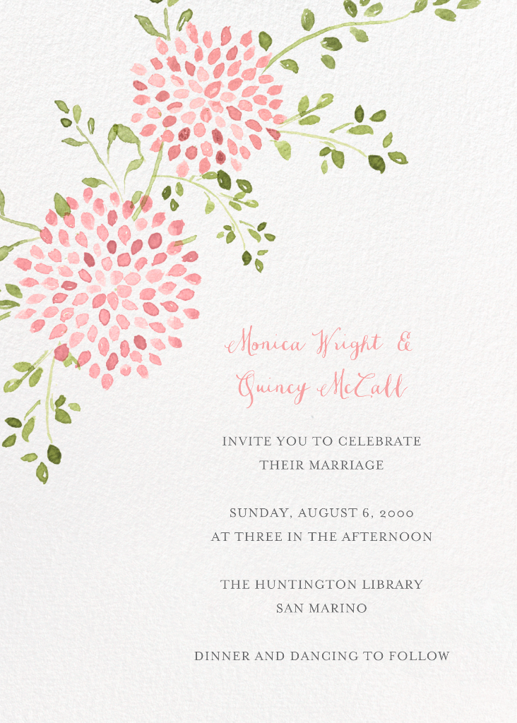 Watercolor Dahlias (Tall) - Pink - Wedding Invitation - Paperless Post