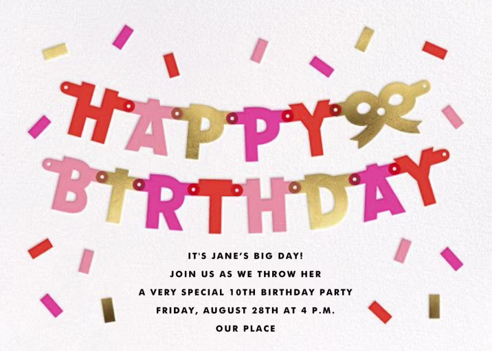 Lettered Bunting - Birthday Invitation by The Indigo Bunting