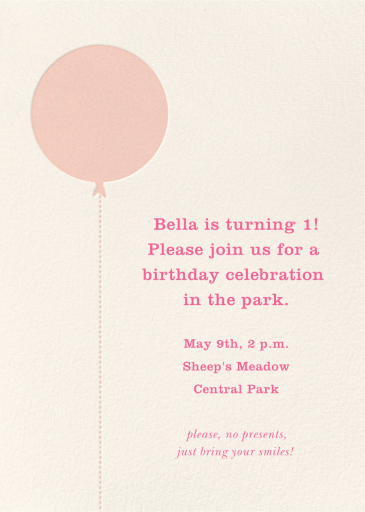 Balloon Birthday (Photo) - First Birthday Invitation by kate spade new york - Back