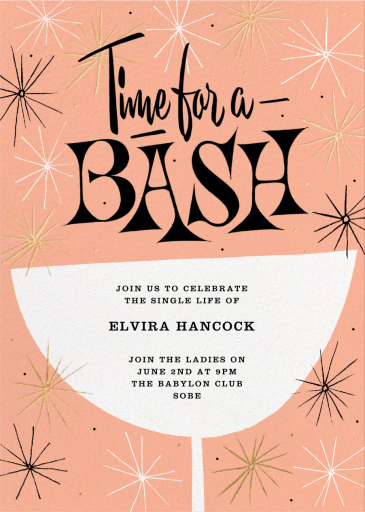 Time for a Bash Cocktail - Bachelorette Party Invitation by Paperless Post
