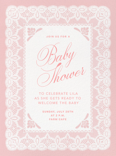 Pink Lace Border Baby Invitation