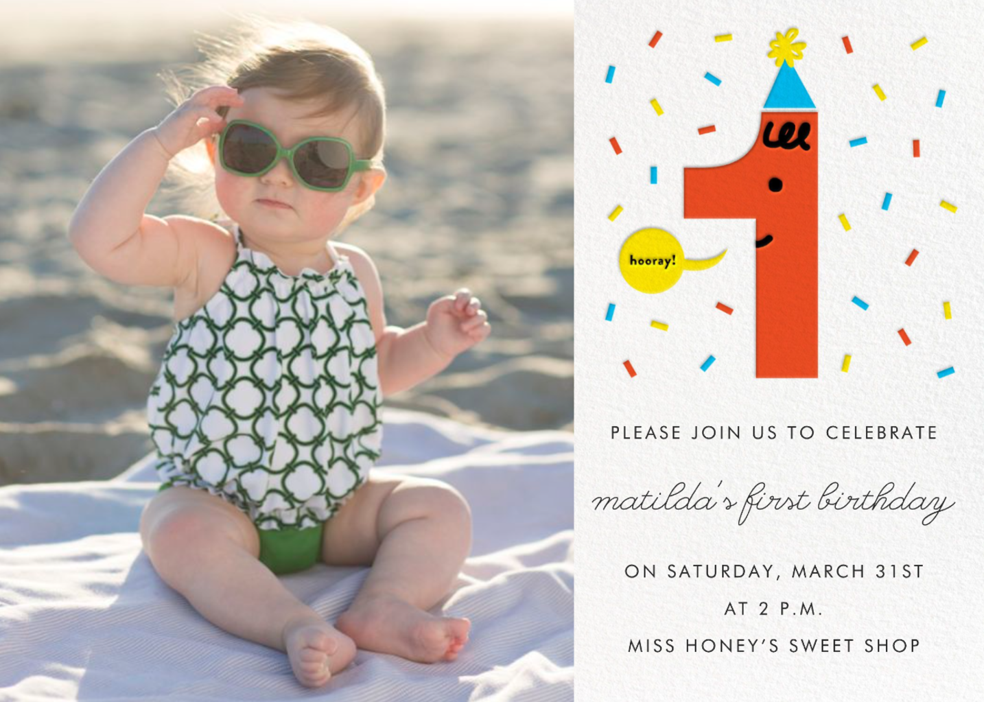 Birthday Faces Photo (One) - White - First Birthday Invitation - The Indigo Bunting