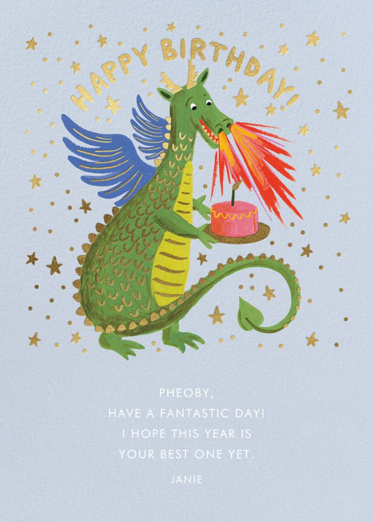 Birthday Dragon (Greeting) - Birthday Card | Send online instantly | Track opens for Free Printable Dragon Birthday Card