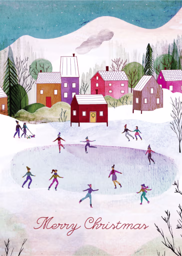 Village Skating (Josie Portillo) - Christmas Card by Red Cap Cards