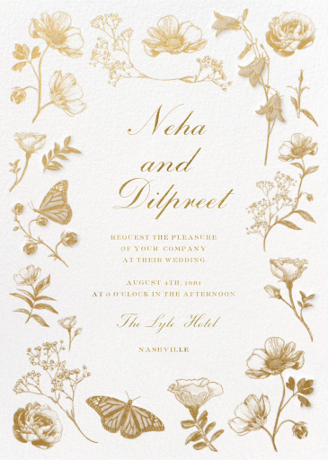 Flowers and Butterflies - Wedding Invitation by Sketch Design Studio