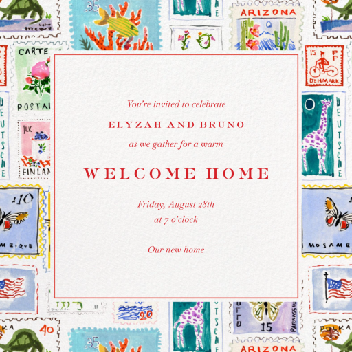 Postage Stamps (Inslee Fariss) - Welcome Party Invitation by Dogwood Hill