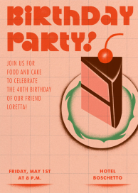 Cake Slice and Cherry - Birthday Invitation by Josh Stover