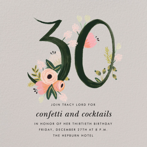 Botanic Numerals - 30th Birthday Invitation by Rifle Paper Co.