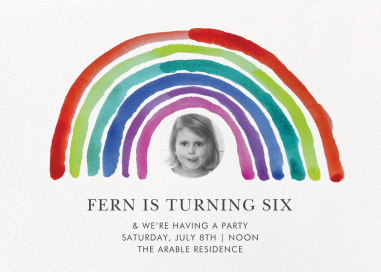 Watercolor Rainbow Photo - Birthday Invitation by Linda and Harriett