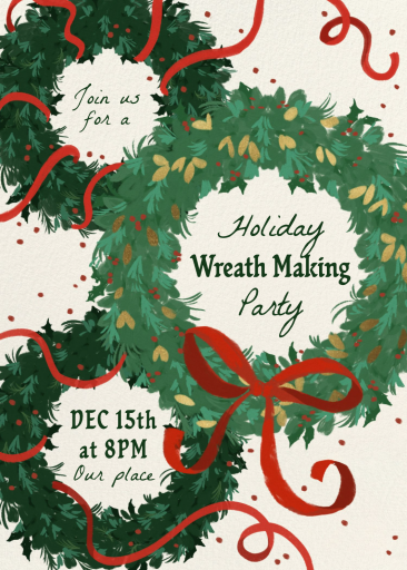 Red Ribbon Christmas Wreath Invitation