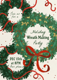 Red Ribbon Christmas Wreath Invitation