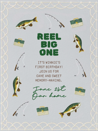 Fishing Theme First Birthday Invitation