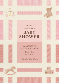 Einladung zur Babyparty mit rosa Steppdecke