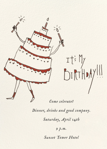 Dancing Cake - Birthday Invitation by Carly Kuhn