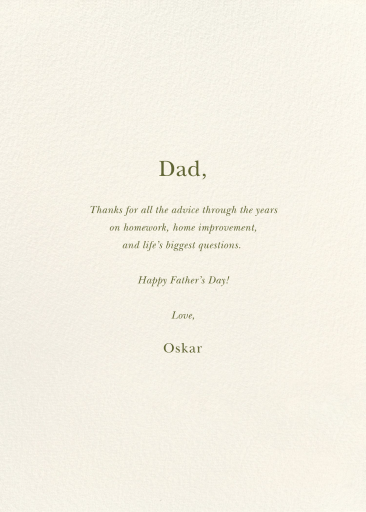 Favoritos del papá - Card del Día del Padre Card Felix Doolittle - Reverso