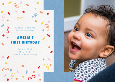 Photo Confetti First Birthday Invitation