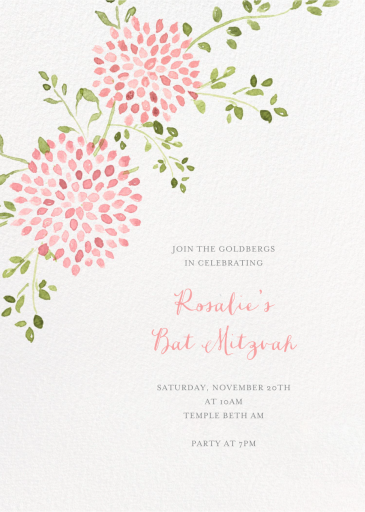 Watercolor Dahlias - Bar & Bat Mitzvah Invitation by Paperless Post