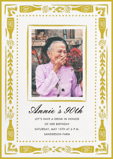 Photo Gold 90th Birthday Invitation