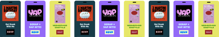 Three Flyer invites on a hot pink gradient background