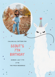 Llama Birthday Photo Balloon Invitation