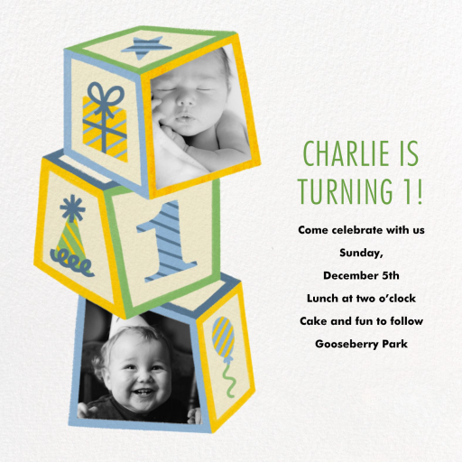 Baby Block Tower - First Birthday Invitation by Paperless Post