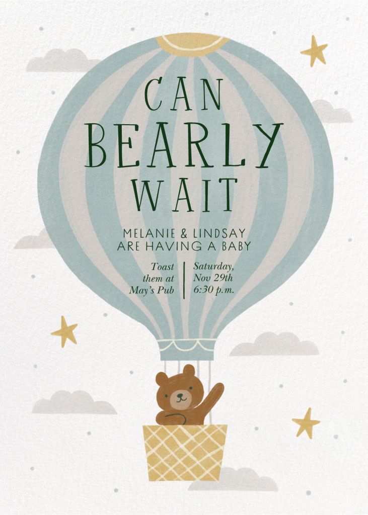 Hot Air Balloon Bear Baby Shower Invitation Send online