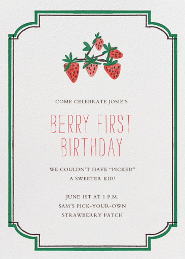 Pint of Strawberries - First Birthday Invitation by Mr. Boddington's Studio