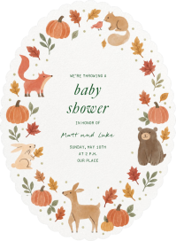 Invitación con animales del bosque en otoño