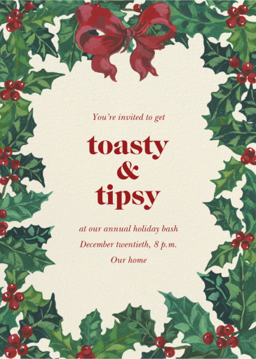 Holly Leaves Border - Christmas Party Invitation by Nathalie Lété