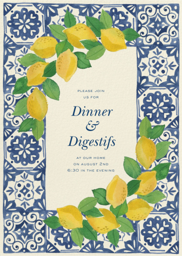 Amalfi Lemons Blue Tile - Garden Party Invitation by Paperless Post