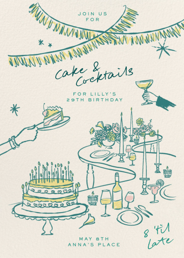 Drawn Cake Cocktail Invitation