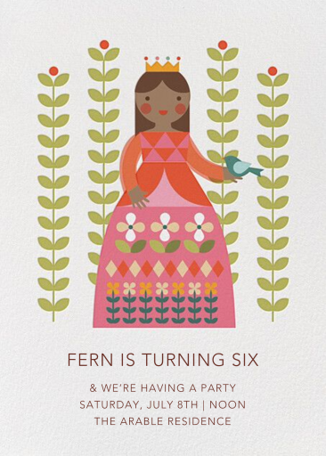 Princess & Bird Folk Art Invitation