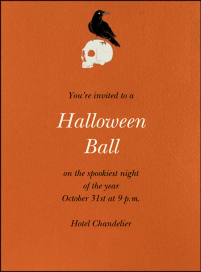 Invitación de Halloween con cuervo y calavera