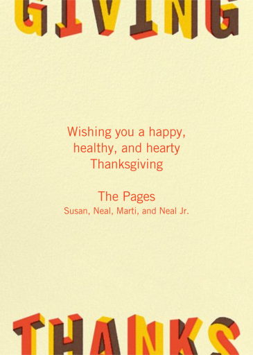 Letters of Thanks (Greeting) - Thanksgiving Card by Paperless Post - Back