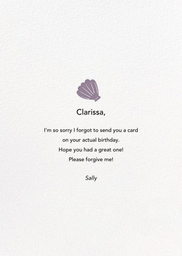 I Really Clam Sorry - Belated Birthday Card by Hello!Lucky - Back