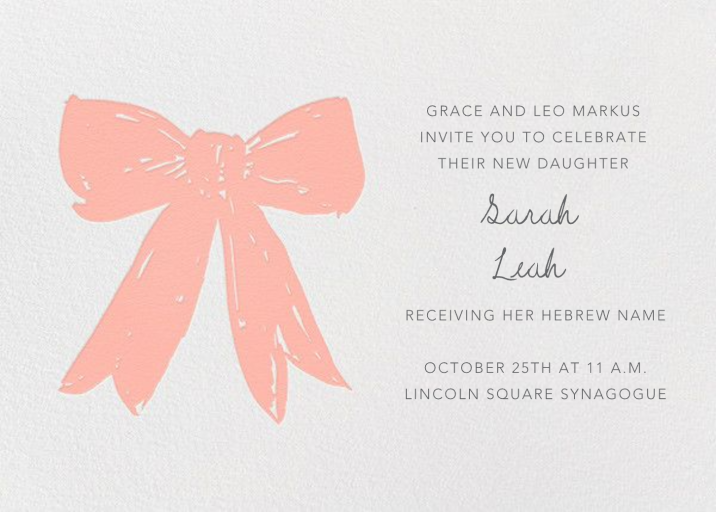 Big Bow - Linda and Harriett - Bris/Baby Naming Invitation by Linda and Harriett
