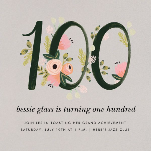 Botanic Numerals - 100th Birthday Invitation by Rifle Paper Co.
