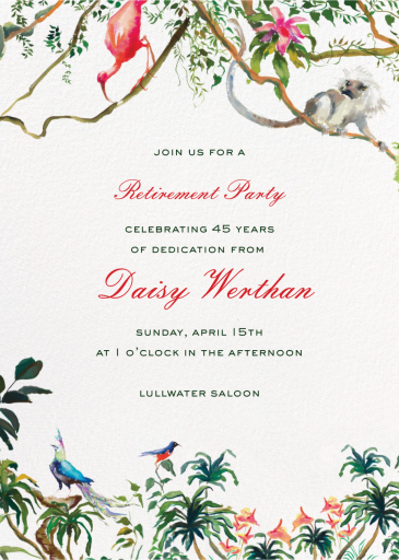 Watercolor Jungle (Inslee Fariss) - Retirement and Farewell Party Invitation by Dogwood Hill